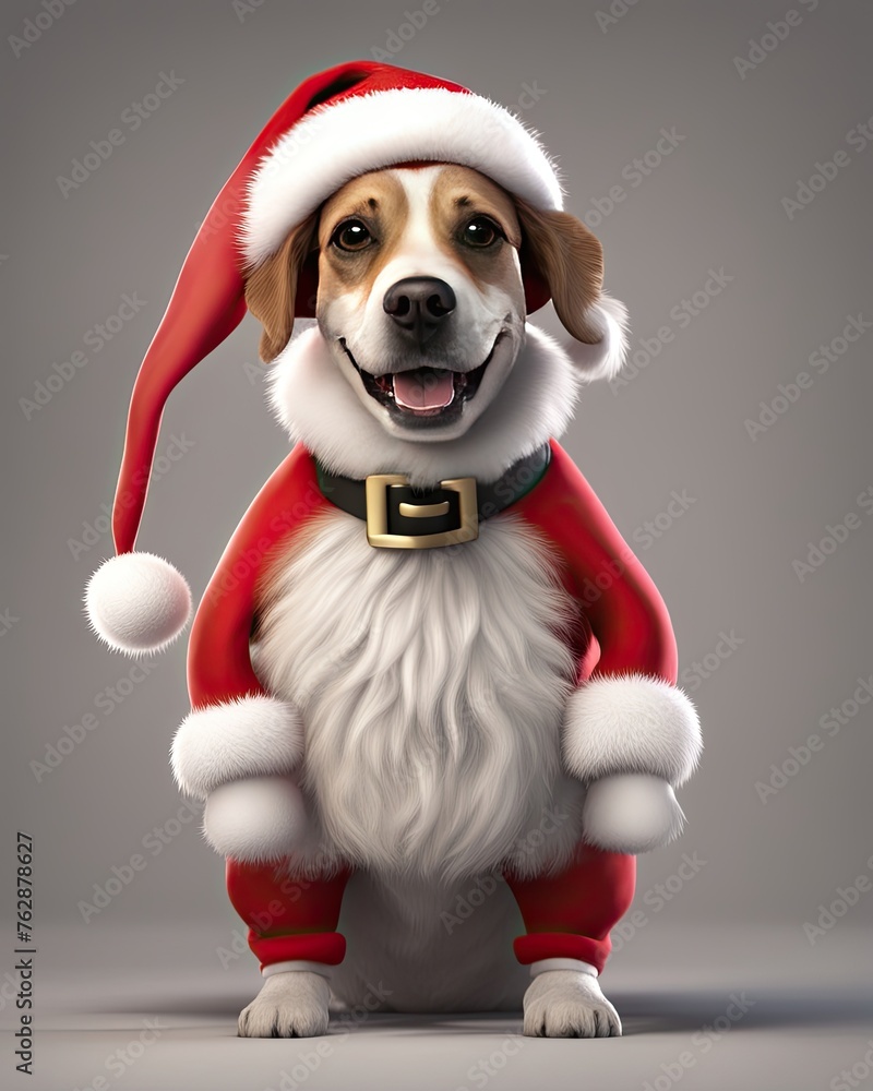 Cute 3d illustration of santa dog smiling at the camera