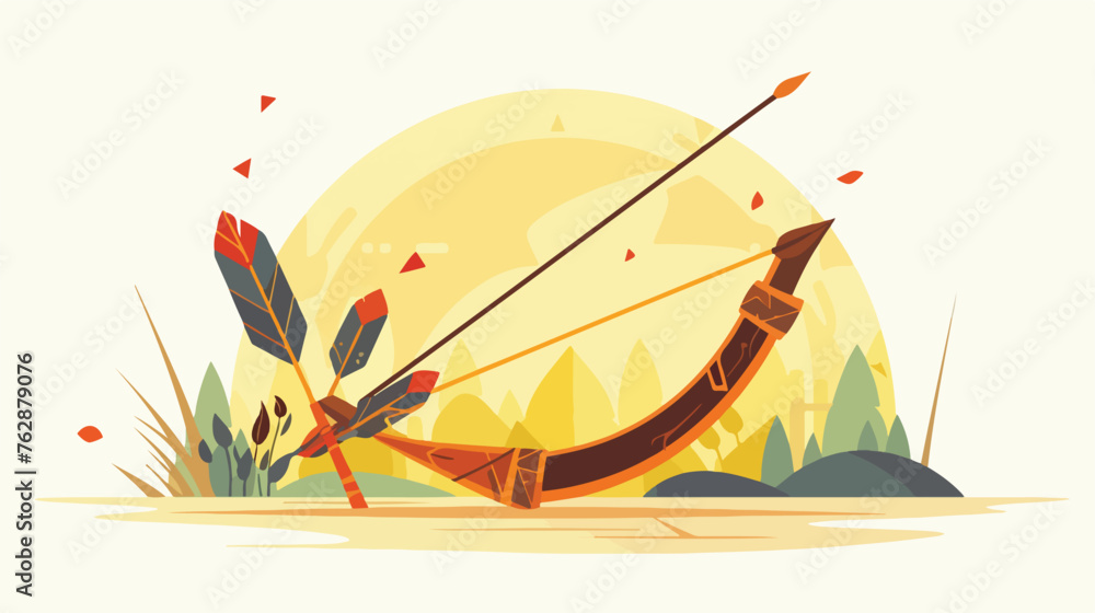 Wooden bow and arrow flat style vector illustration