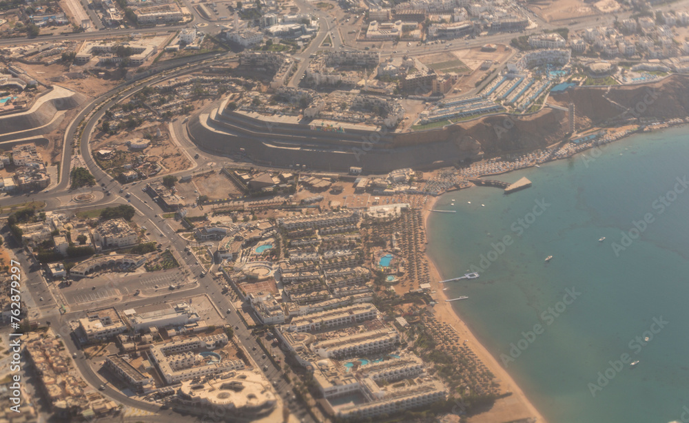 Sharm El Sheikh, Egypt. City streets, bird's-eye view. Aerial photographic survey.