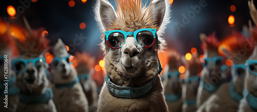 Happy Birthday, carnival, New Year's eve, sylvester or other festive celebration,Alpaca with party hat and sunglasses