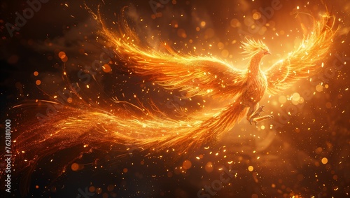 A dynamic portrayal of a phoenix rising from the ashes, embodying Renewal, Resilience, and Transformation in overcoming challenges and achieving success
