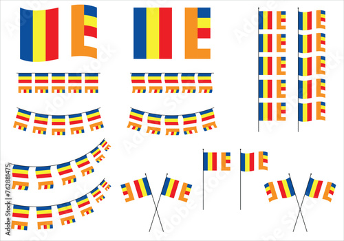 Buddhist Flags Vector. Red, Yellow, Blue, Orange and White colours
