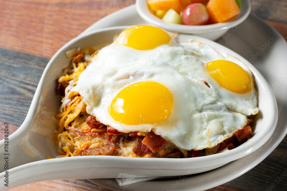 A closeup view of a country skillet. A closeup view of a country skillet.