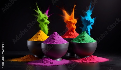 festival of colors, colorful traditional holi powder in bowls, abstract color background © P.W-PHOTO-FILMS