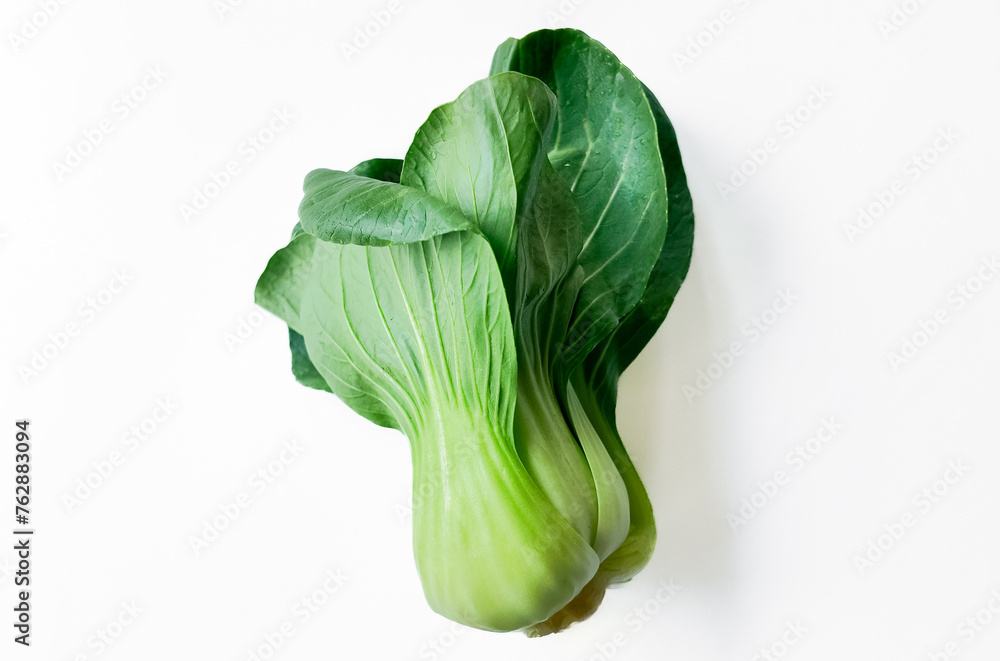 Fresh bok choy on a white background with space for text, perfect for healthy eating concepts and vegetarian recipes - obrazy, fototapety, plakaty 