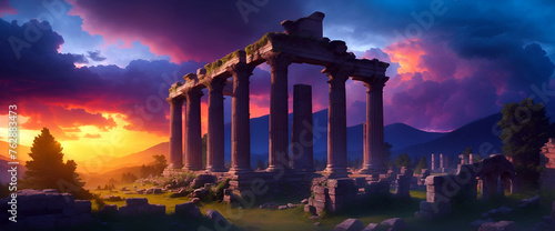 Panoramic ancient city illustration 