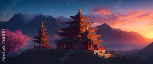 Panoramic ancient city illustration 