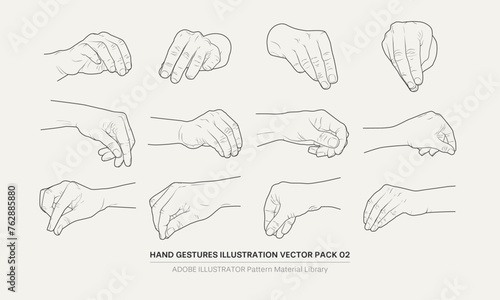 A collection of retro-styled, detailed illustrations of hand gestures, showcasing hand-drawn design elements.