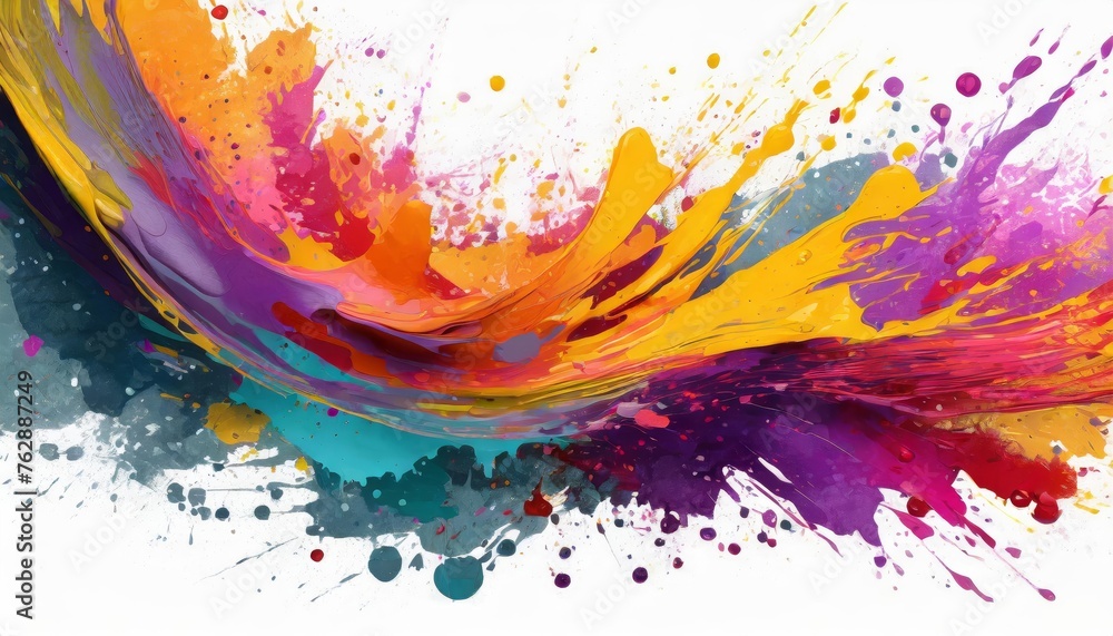 Vibrant paint stroke with dynamic splatters