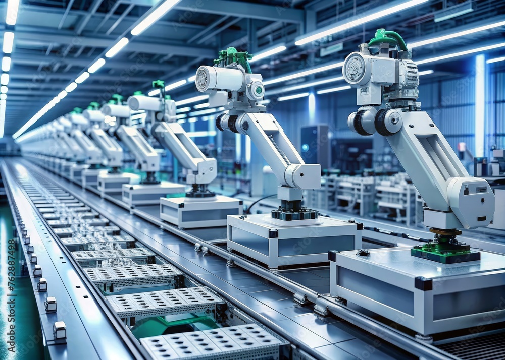 Fully Automated Modern PCB Assembly Line Equipped with Advanced High Precision Robot Arms Fully Automated Modern PCB Assembly Line Equipped with Advanced High Precision Robot Arms