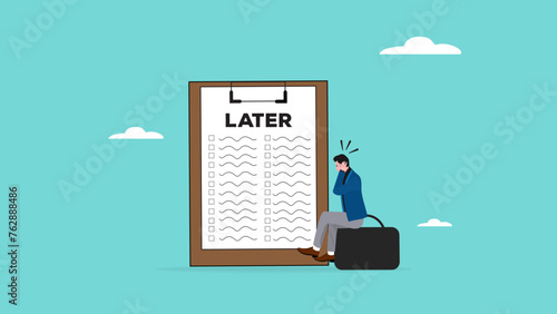 stressed because a lot of work has piled up, delaying work or wasting time, Stressful businessman complete work that has piled up because they are wasting time concept vector illustration