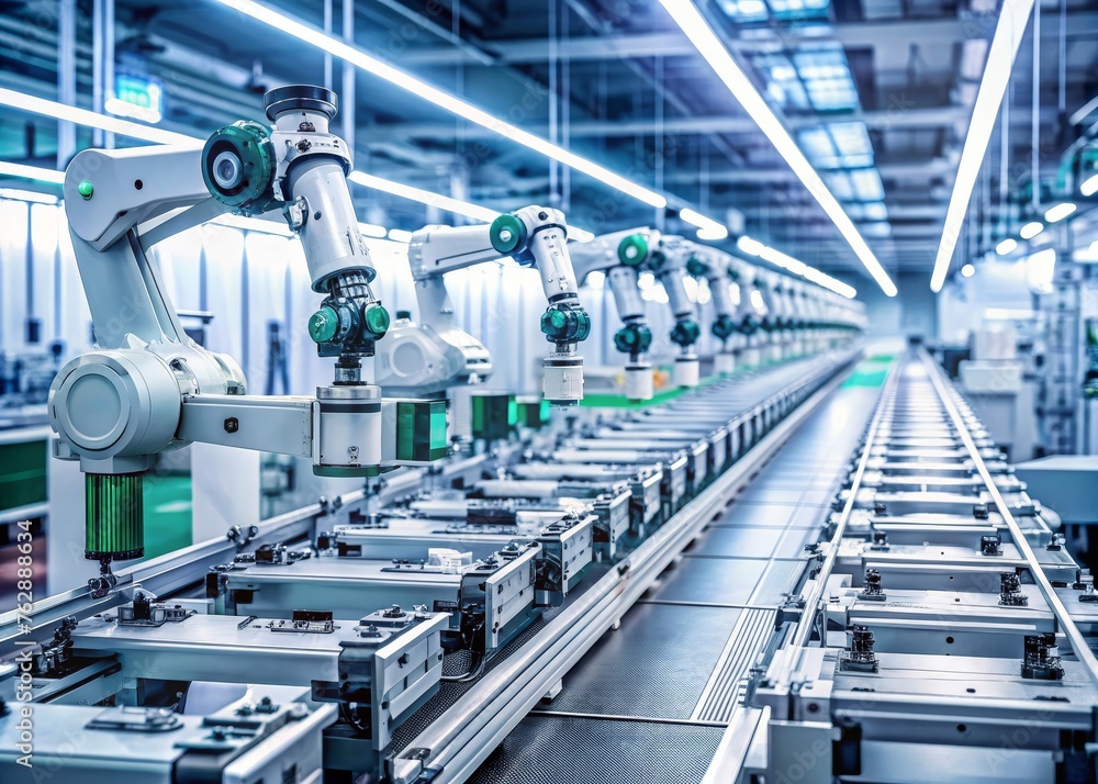 Fully Automated Modern PCB Assembly Line Equipped with Advanced High Precision Robot Arms Fully Automated Modern PCB Assembly Line Equipped with Advanced High Precision Robot Arms