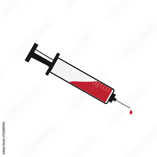 A medical syringe with blood , vector illustration