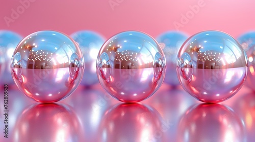Bright photo of chrome balls. There is a lot of reflection in the balls. Interesting background. Generative AI