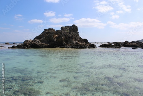 Clear and transparent blue sea water in a lagoon