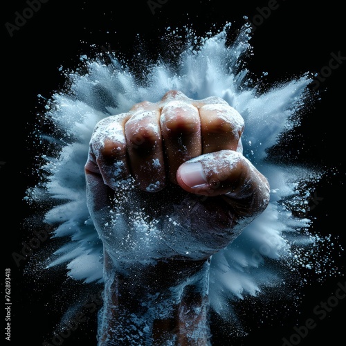 raised fist with powder explosion power