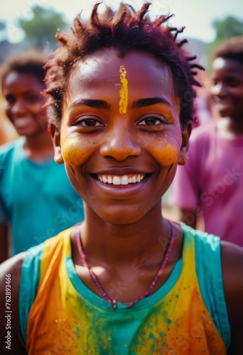 holi festival of colours, portrait of happy people, girl, boy, child, holi powder