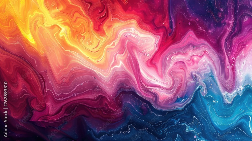 Colorful Marbled Waves: Abstract Acrylic Paint Texture with Bold Rainbow Swirls and Generative AI