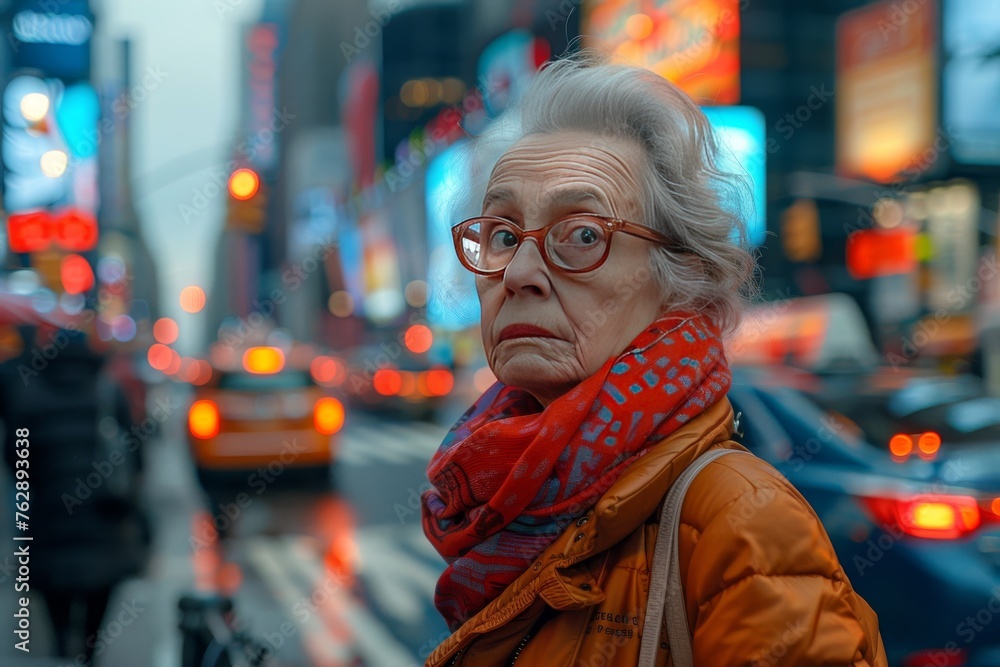 Woman With Glasses and Scarf on City Street