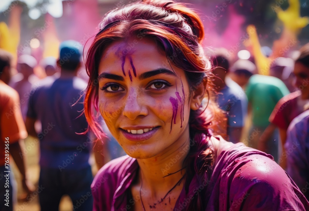 holi festival of colours, portrait of happy people, girl, boy, child, holi powder