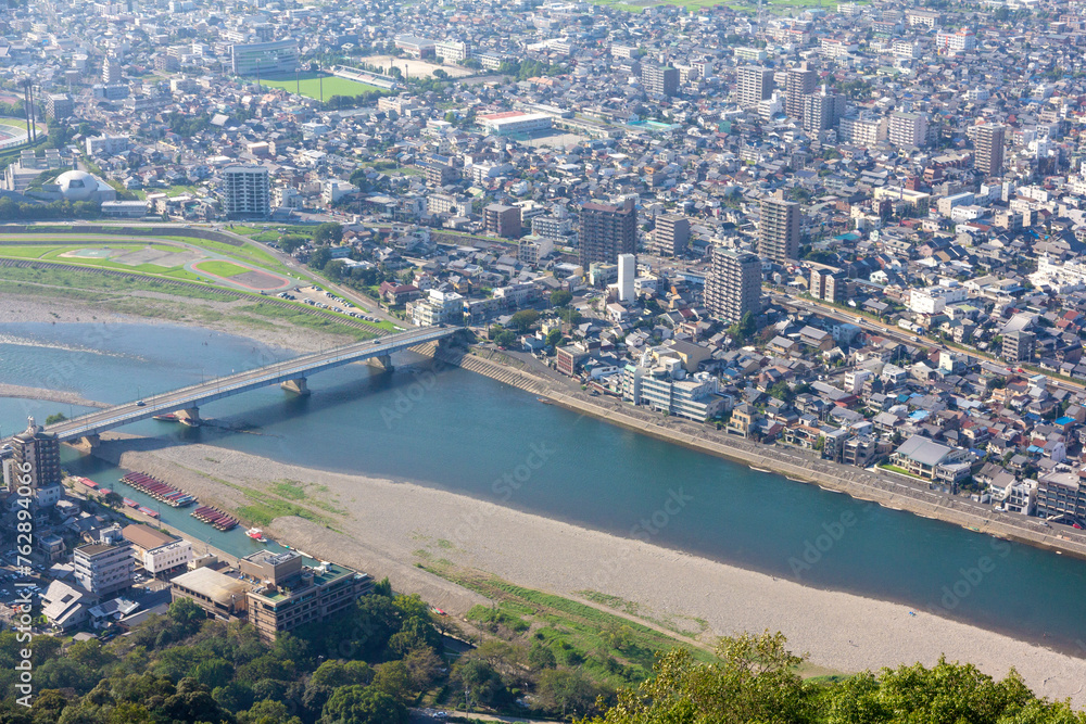 The views of Gifu city and Nagara river in Gifu prefecture, Chubu, Japan.