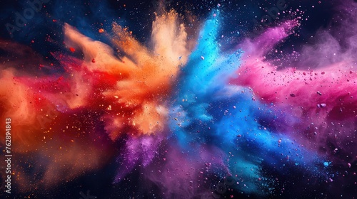 Vibrant Holi Celebration: AI-Generated Colorful Rainbow Paint Splash and Powder Explosion Image © hisilly