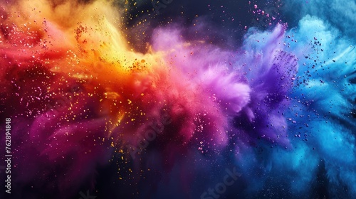 Vibrant Holi Celebration  AI-Generated Colorful Rainbow Paint Splash and Powder Explosion Image