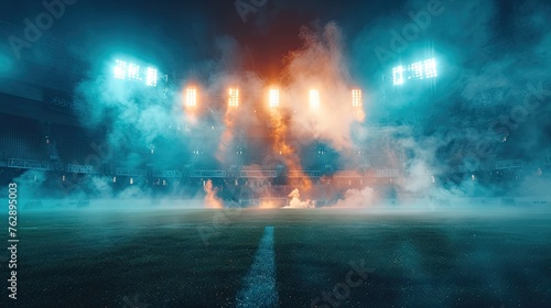 Electric Atmosphere: Bright Stadium Arena Lights and Smoke Ignite the Excitement photo