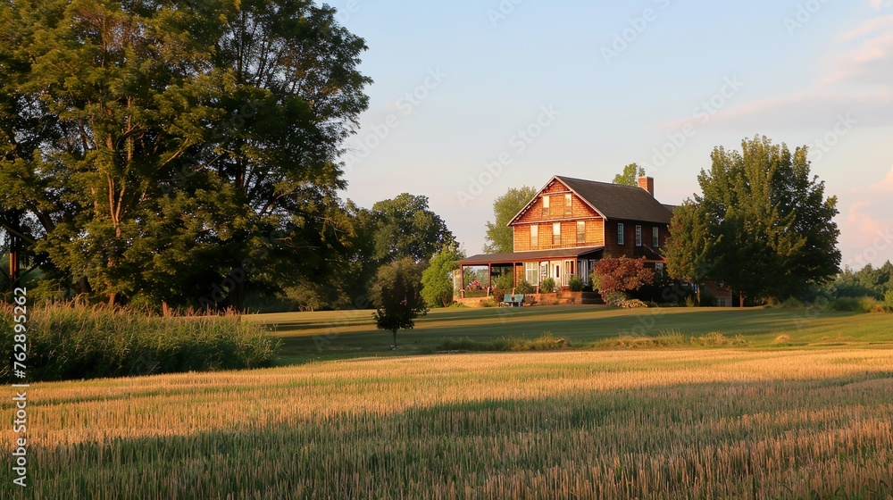 A rural farmhouse at the sunset A rural farmhouse at the sunset