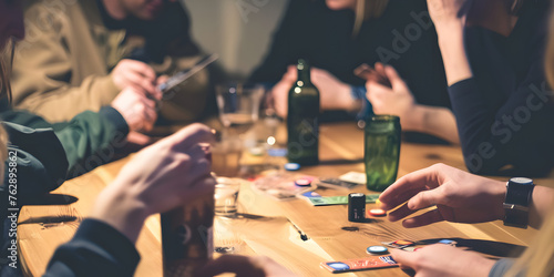 Pessoas jogando jogos de tabuleiro em uma mesa aconchegante
