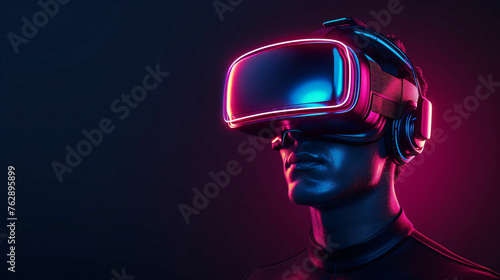 virtual reality. Augmented reality, future technology concept. VR. Neon light