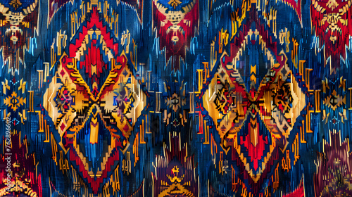 Intricate Traditional Ikat Weaving: A Beautiful Blend of Geometric Pattern and Vibrant Colors