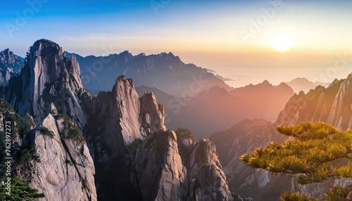 Beautiful Huangshan mountains landscape at sunrise