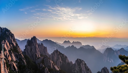 Beautiful Huangshan mountains landscape at sunrise