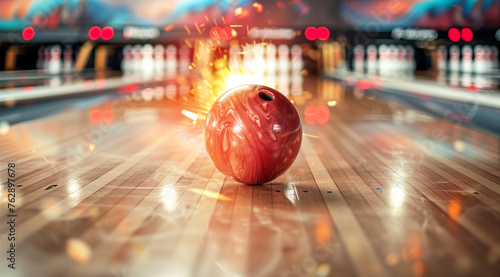 Bowling ball impact: striking pins on alley lane with forceful smash
