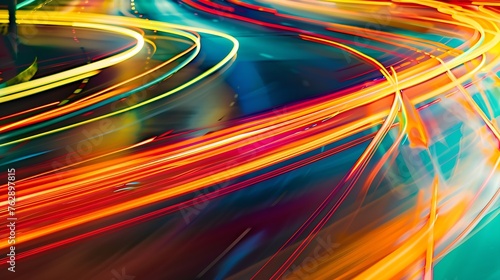 Abstract image of night traffic light trails in the city : Generative AI