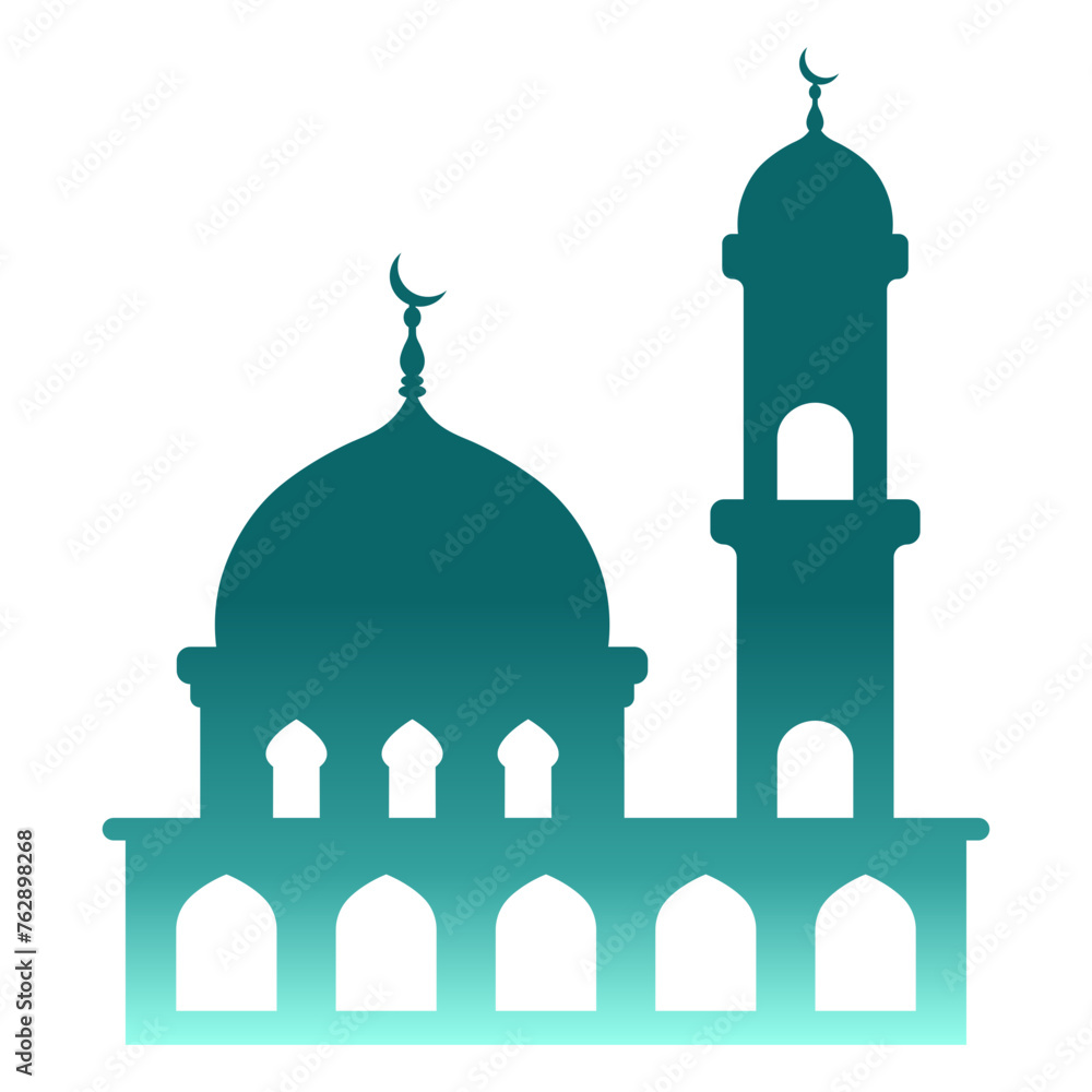 Islamic Mosque Silhouette on White Background. Vector Illustration