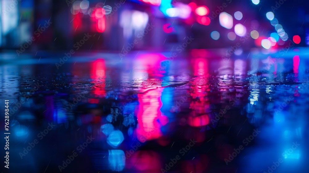 Light effect blurred background Wet asphalt night view of the city neon reflections on the concrete floor Night empty stage studio Dark abstract background dark empty street Night city : Generative AI