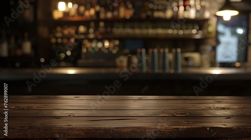 blurred background of bar and dark brown desk space of retro wood   Generative AI