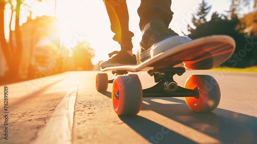 Skateboard motion blur and mountain with man in road for speed freedom and summer break Sports adventure and wellness with guy skating fast in street for training gen z and balance in  : Generative AI photo