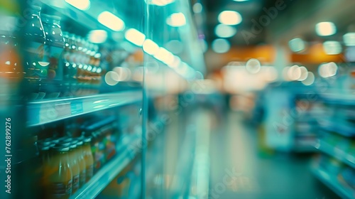 Blurred photo of supermarket for your advertising : Generative AI