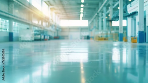 Blurred of Automotive industry Car repair service center the epoxy floor in car factory service The interior of a big industrial building or factory with steel constructions Steel roo : Generative AI