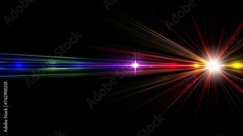 Easy to add lens flare effects for overlay designs or screen blending mode to make images Abstract sunburst digital flare iridescent glaze over black background Abstract colorful  ligh : Generative AI photo