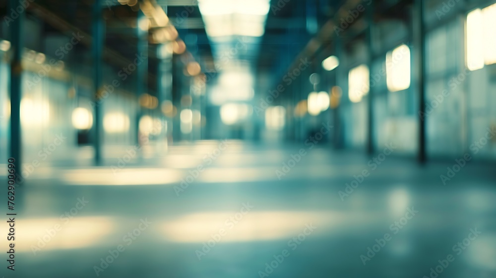 Abstract blurred factory and warehouse room background for industry : Generative AI