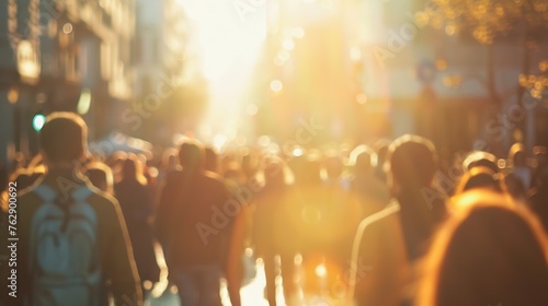 Blurred Crowd of People On Street unrecognizable crowded population as blur urban background Vintage Toned Image : Generative AI