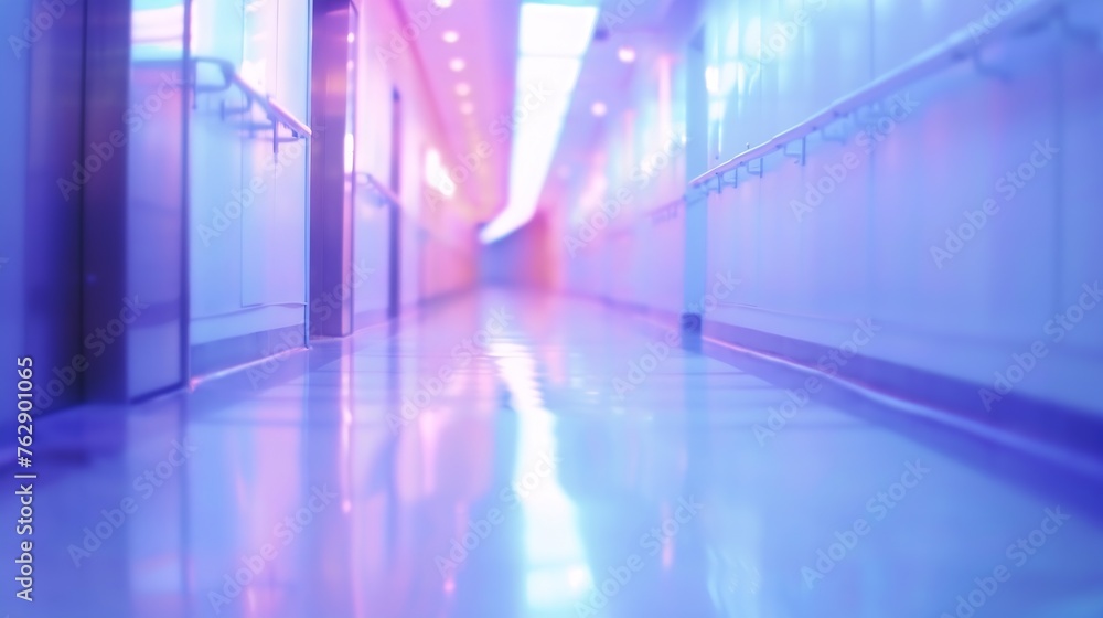 abstract defocused blurred technology space background empty business corridor or shopping mall Medical and hospital corridor defocused background with modern laboratory clinic : Generative AI