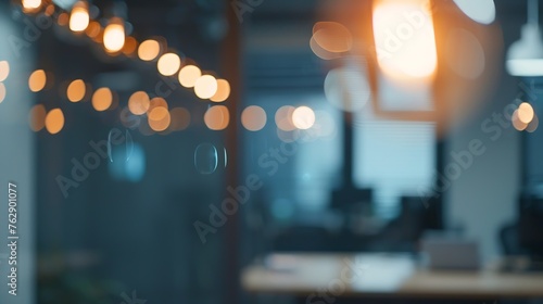 BLURRED OFFICE WITH BOKEH LIGHTS BACKGROUND : Generative AI