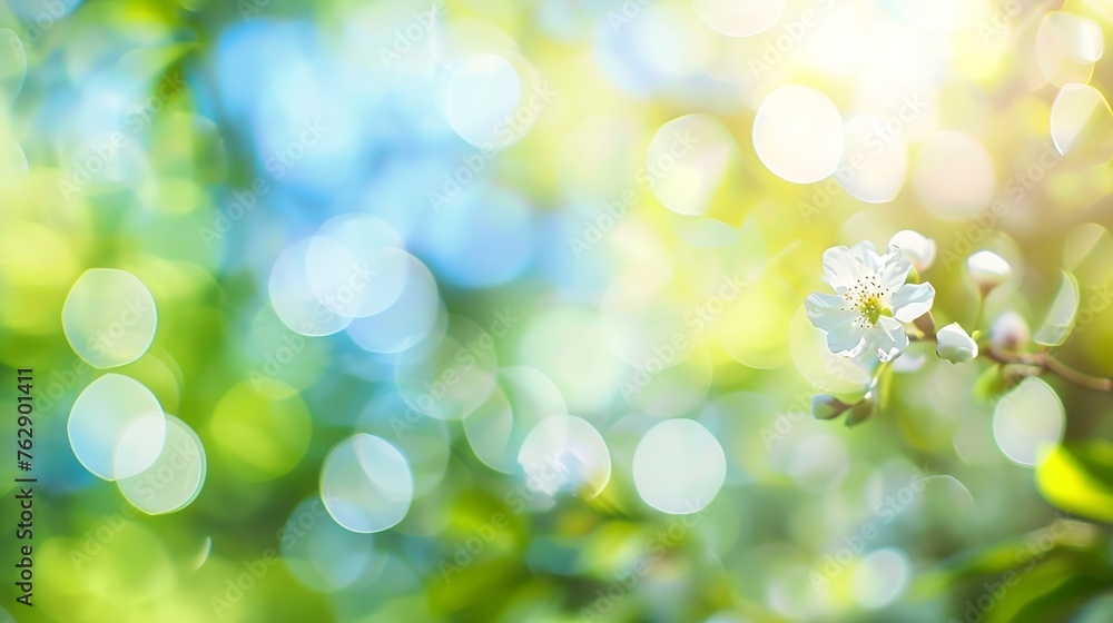 Beautiful blurred spring background nature with blooming glade trees and blue sky on a sunny day : Generative AI Beautiful blurred spring background nature with blooming glade trees and blue sky on a sunny day : Generative AI