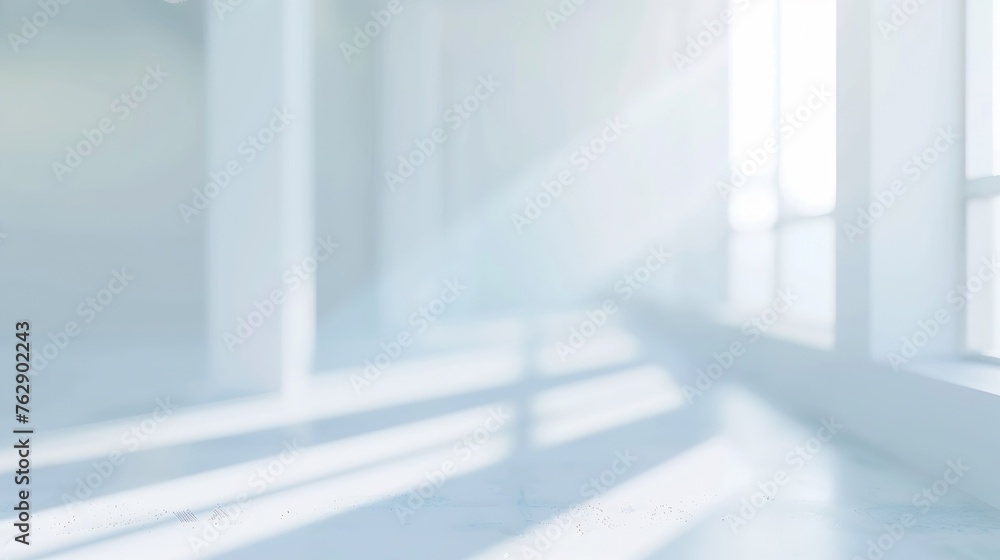 Fototapeta premium Abstract blurred modern workspace background white indoor interior office or hospital with window and the light with copy space Blurry backgrounds for advertising and business presenta : Generative AI