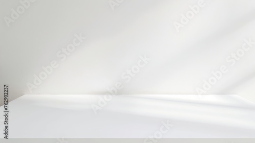 Empty white table top mock up white desk and white background : Generative AI